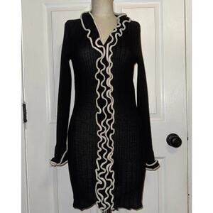 Anne Fontaine Paris 100% Wool Parfaite Ruffle Long Cardigan‎ Emmalee Sz 40